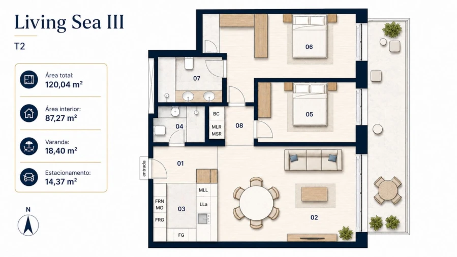 Apartamento T2 para Venda em Canidelo Planta 1