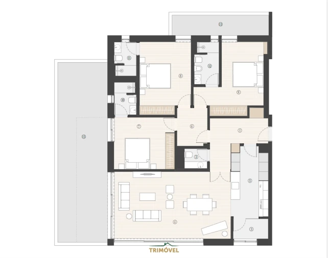 Apartamento T3 para Venda em Canidelo Planta 1