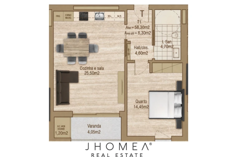 Apartamento T1 para Venda em Glória e Vera Cruz Planta 1
