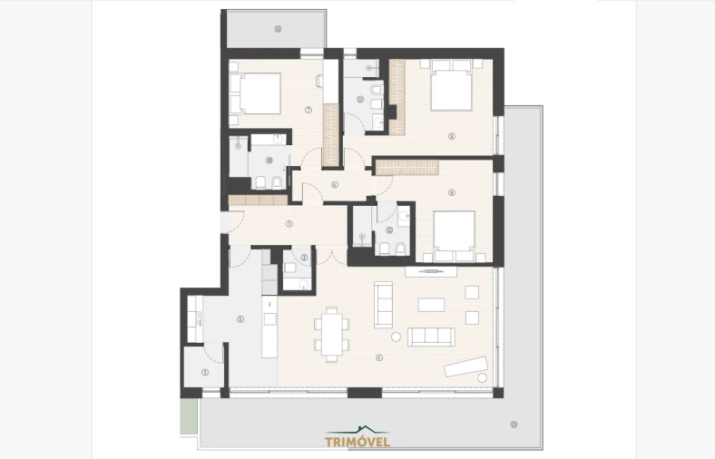 Apartamento T3 para Venda em Canidelo Planta 1
