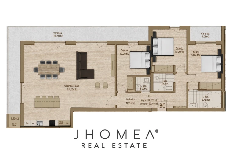 Apartamento T3 para Venda em Glória e Vera Cruz Planta 1
