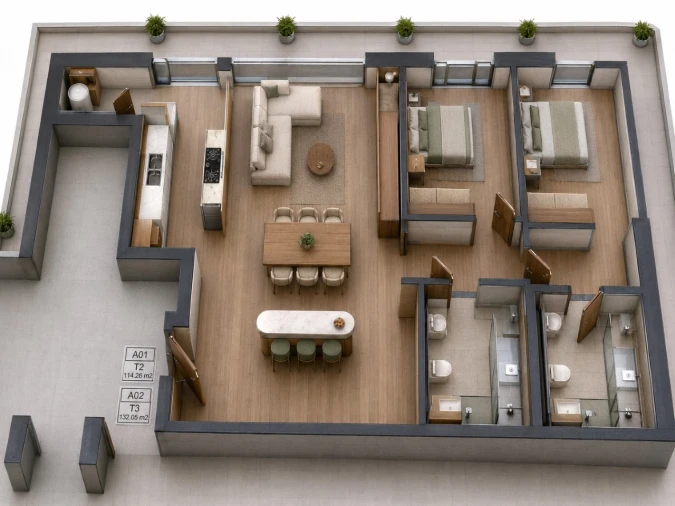Apartamento T2 para Venda em Real, Ataíde e Oliveira Planta 1