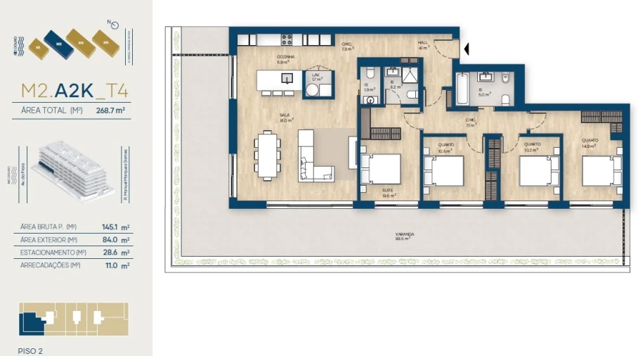 Apartamento T4 para Venda em Canidelo Planta 1