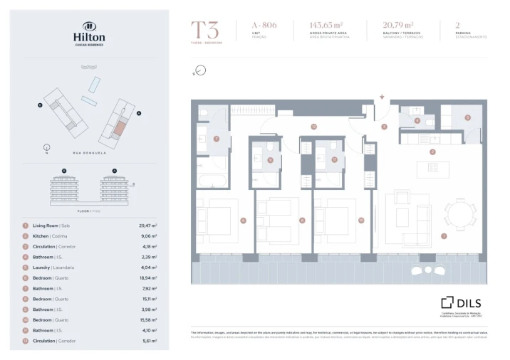 Apartamento T3 para Venda em Carcavelos e Parede Planta 1