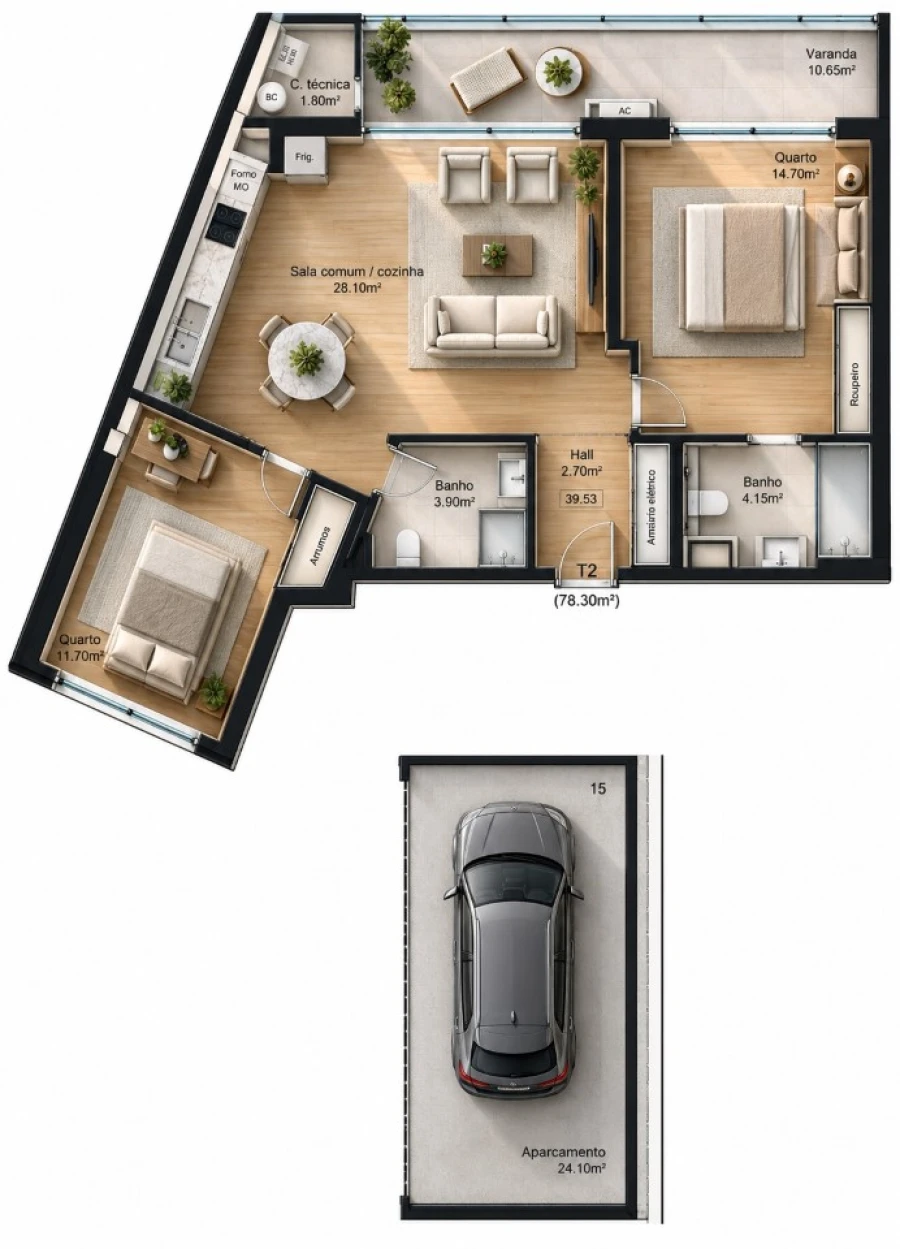 Apartamento T2 para Venda em Gulpilhares e Valadares Planta 1