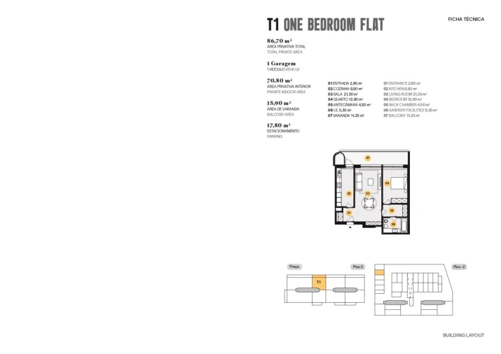 Apartamento T1 para Venda em Cidade da Maia Planta 1