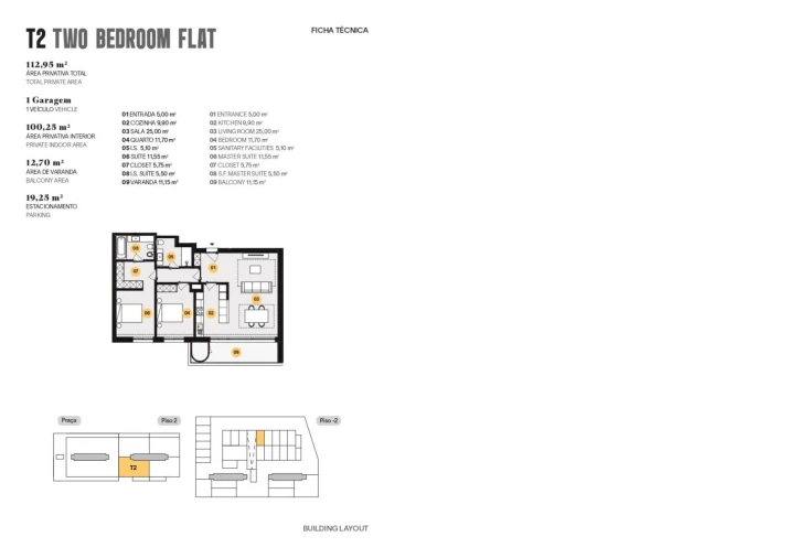 Apartamento T2 para Venda em Cidade da Maia Planta 1