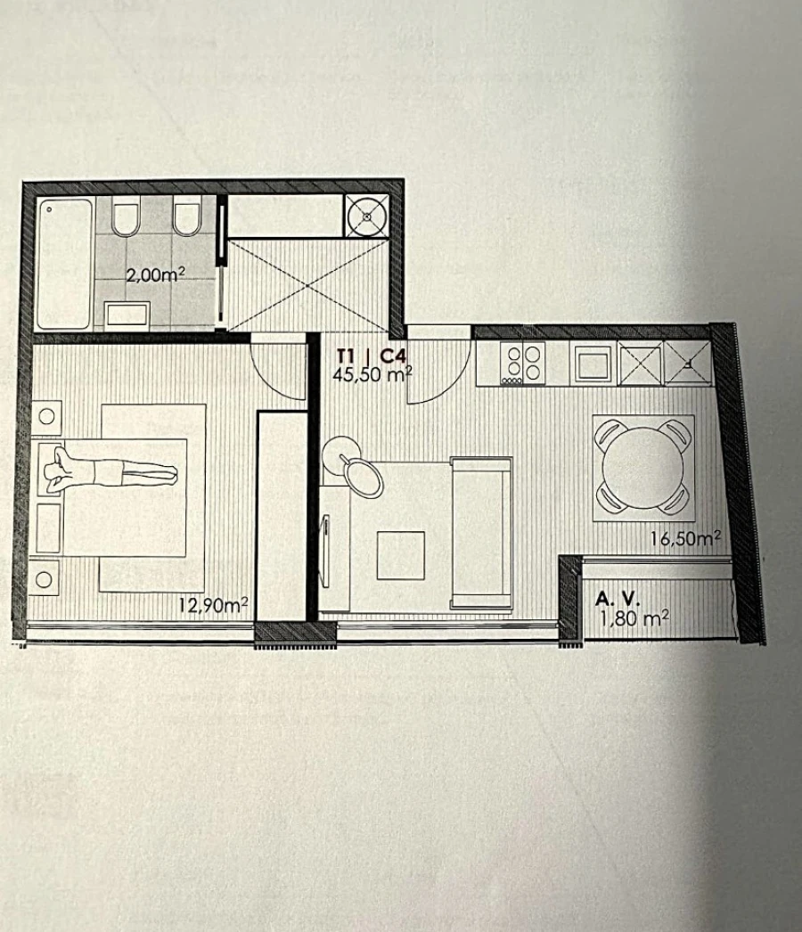 Apartamento T1 para Venda em Mafamude e Vilar do Paraíso Planta 1