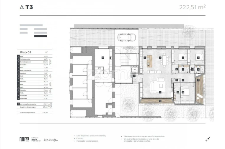 Apartamento T3 para Venda em Viseu Planta 1