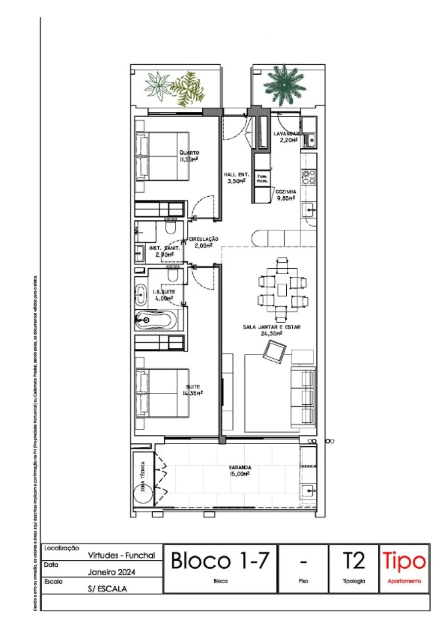 Apartamento T2 para Venda em São Martinho Planta 1