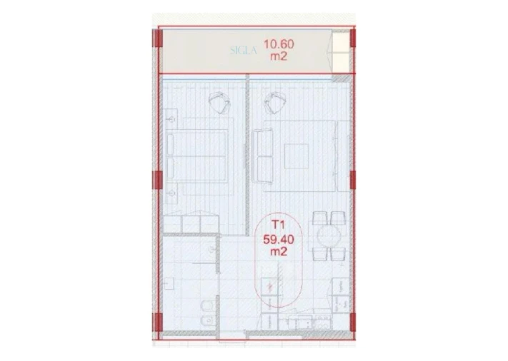 Apartamento T1 para Venda em Madalena Planta 1