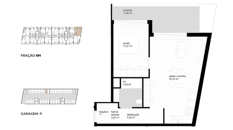 Apartamento T1 para Venda em Campos e Vila Meã Planta 1