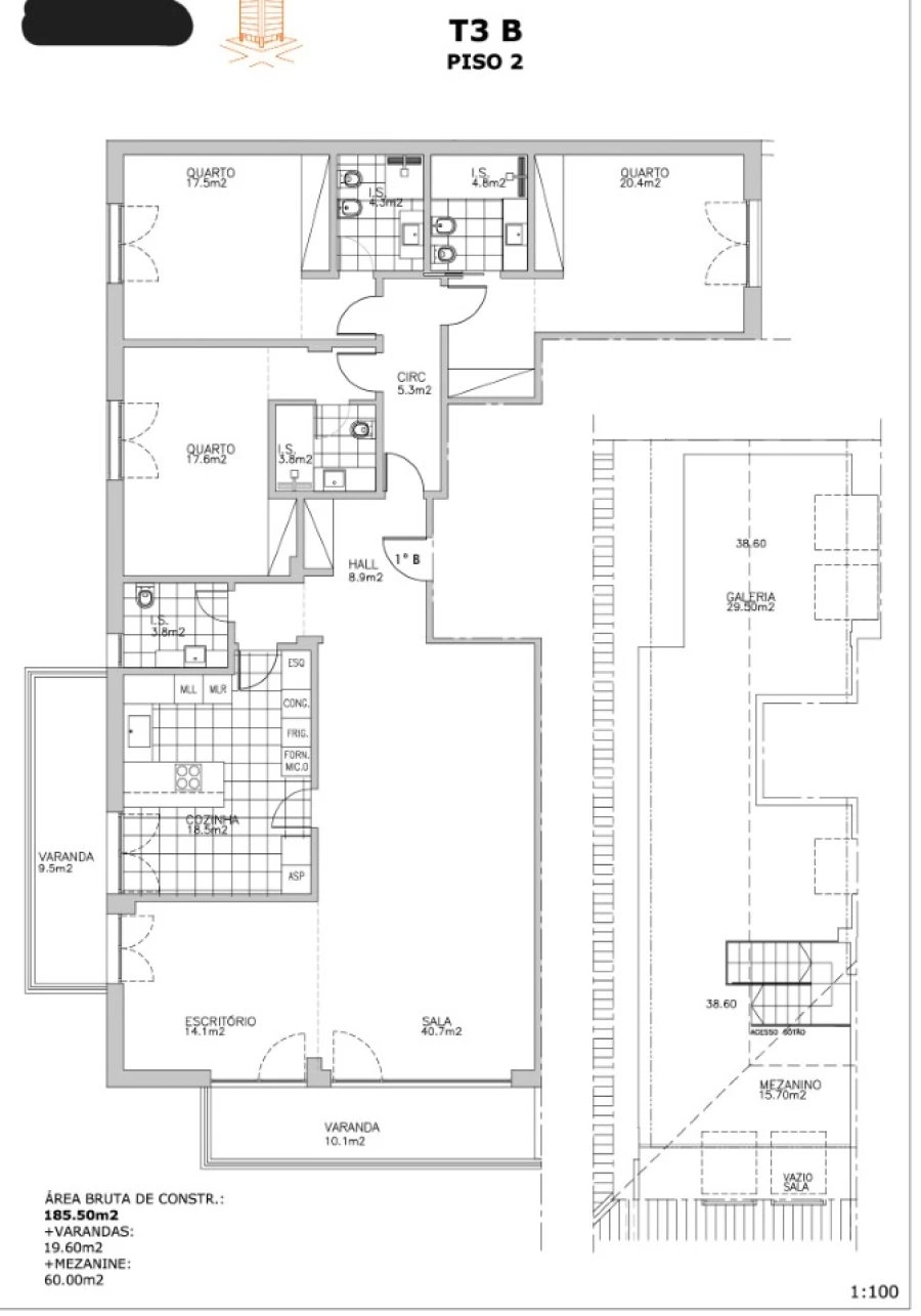 Apartamento T3 para Venda em Carcavelos e Parede Planta 1