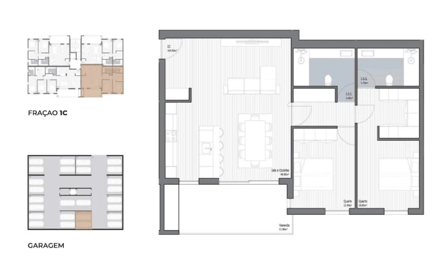 Apartamento T2 para Venda em Poiares (Santo Andre) Planta 1