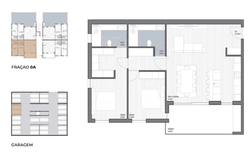 Apartamento T2 para Venda em Poiares (Santo Andre) Planta 1