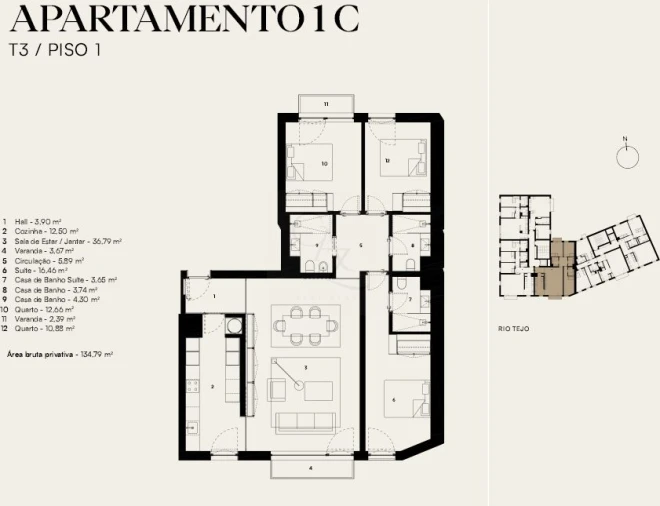 Apartamento T3 para Venda em Alcantara Planta 1
