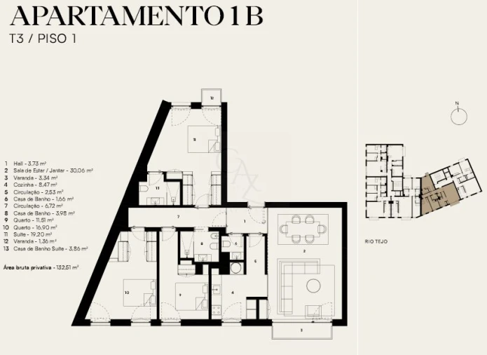 Apartamento T3 para Venda em Alcantara Planta 1