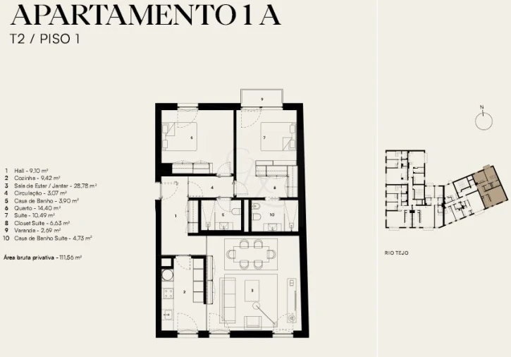 Apartamento T2 para Venda em Alcantara Planta 1