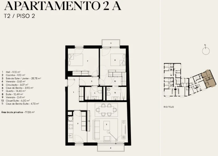 Apartamento T2 para Venda em Alcantara Planta 1