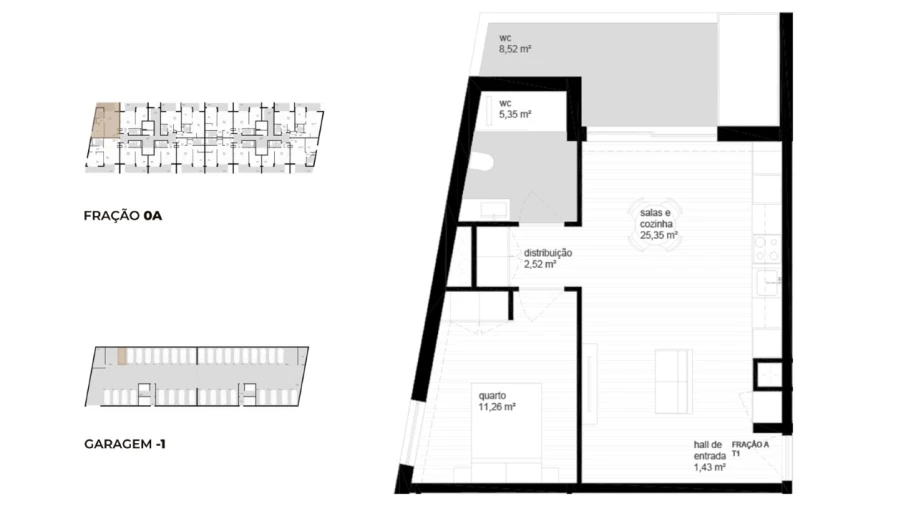 Apartamento T1 para Venda em Campos e Vila Meã Planta 1
