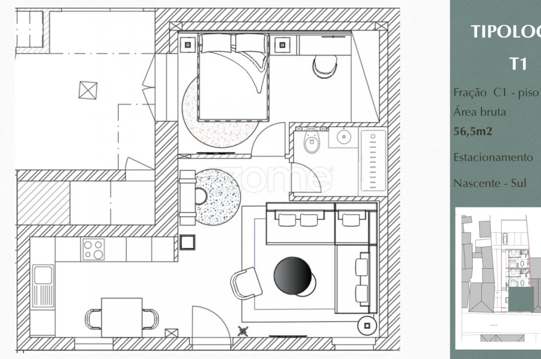 Apartamento T1 para Venda em Custóias, Leça do Balio e Guifões Planta 2