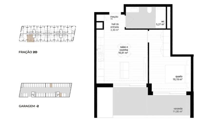 Apartamento T1 para Venda em Campos e Vila Meã Planta 1