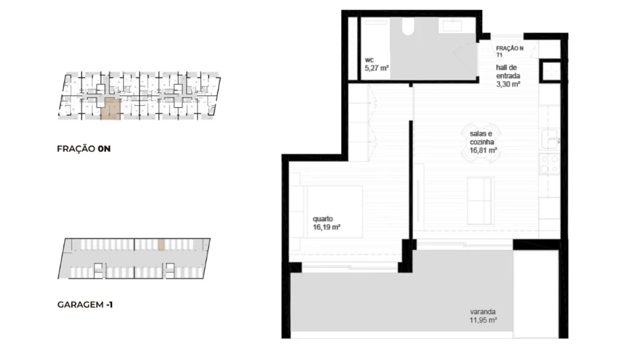 Apartamento T1 para Venda em Campos e Vila Meã Planta 1