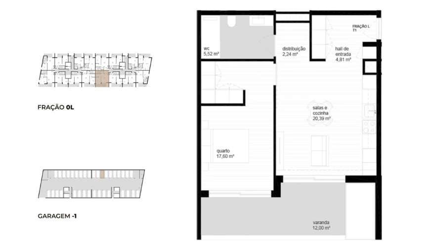 Apartamento T1 para Venda em Campos e Vila Meã Planta 1