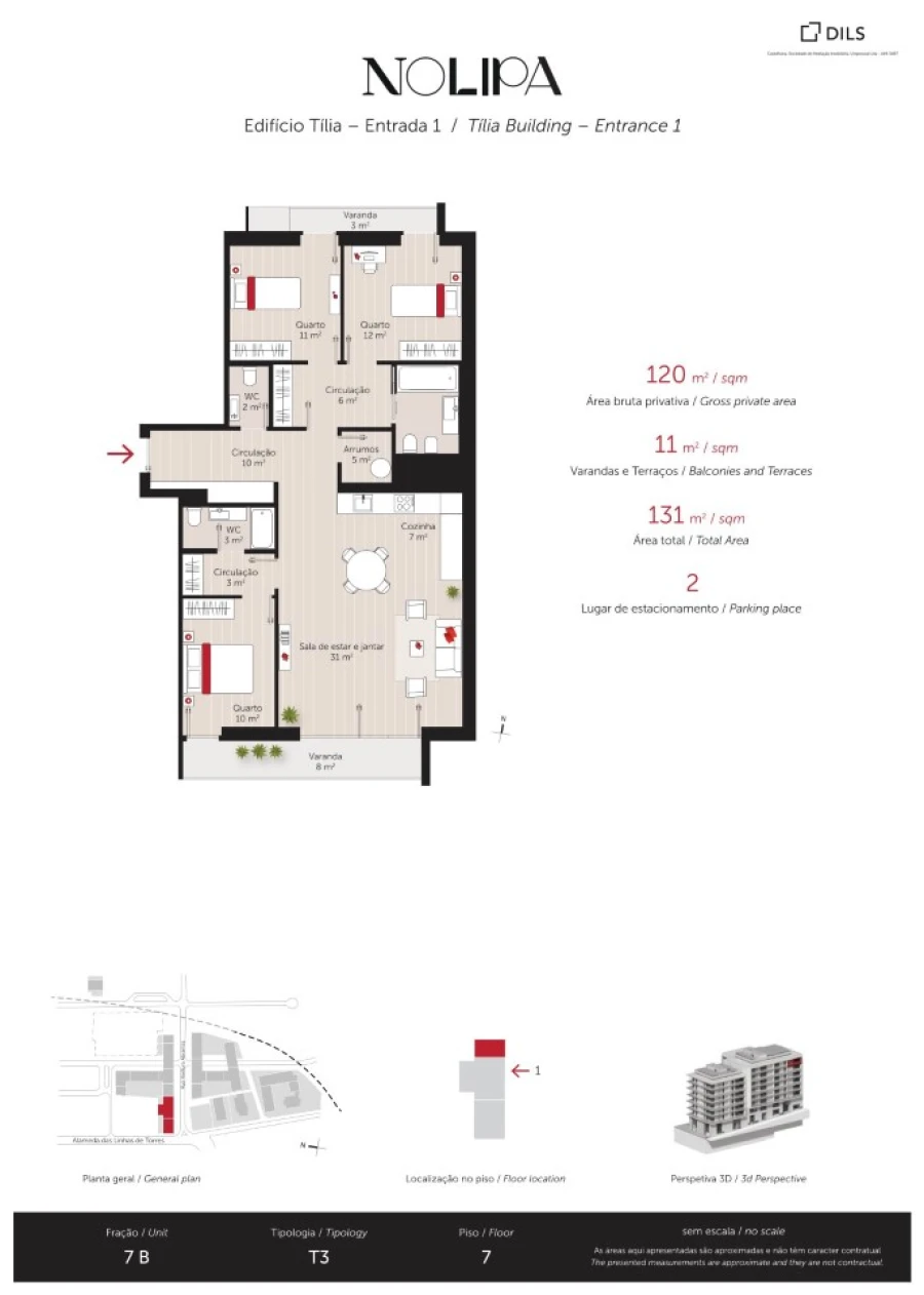 Apartamento T3 para Venda em Lumiar Planta 1