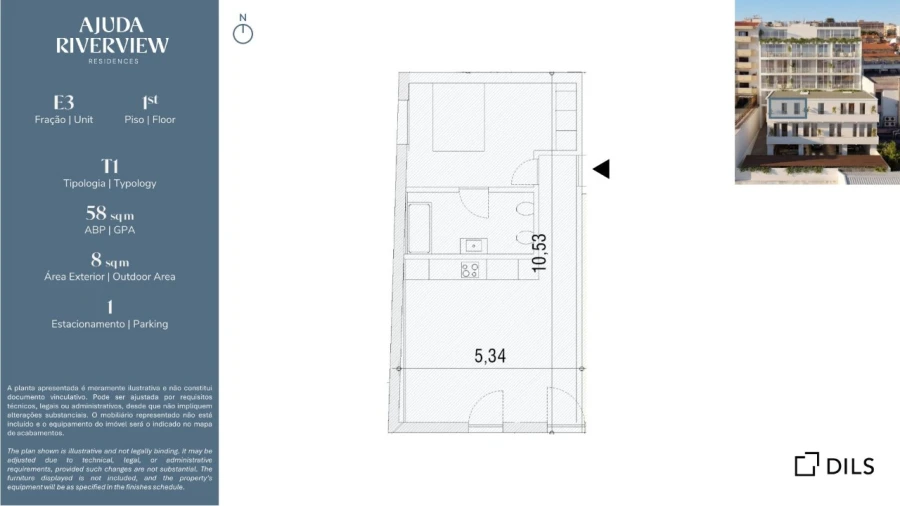 Apartamento T1 para Venda em Ajuda Planta 1