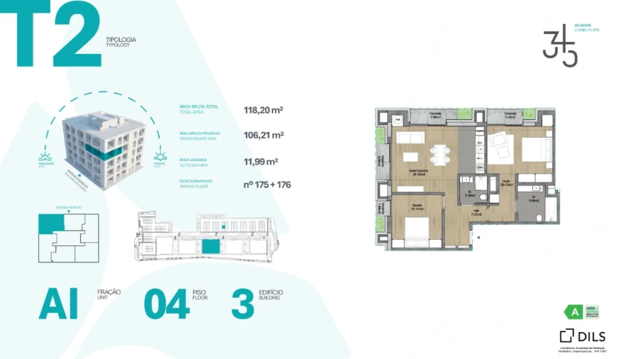 Apartamento T2 para Venda em Carcavelos e Parede Planta 1