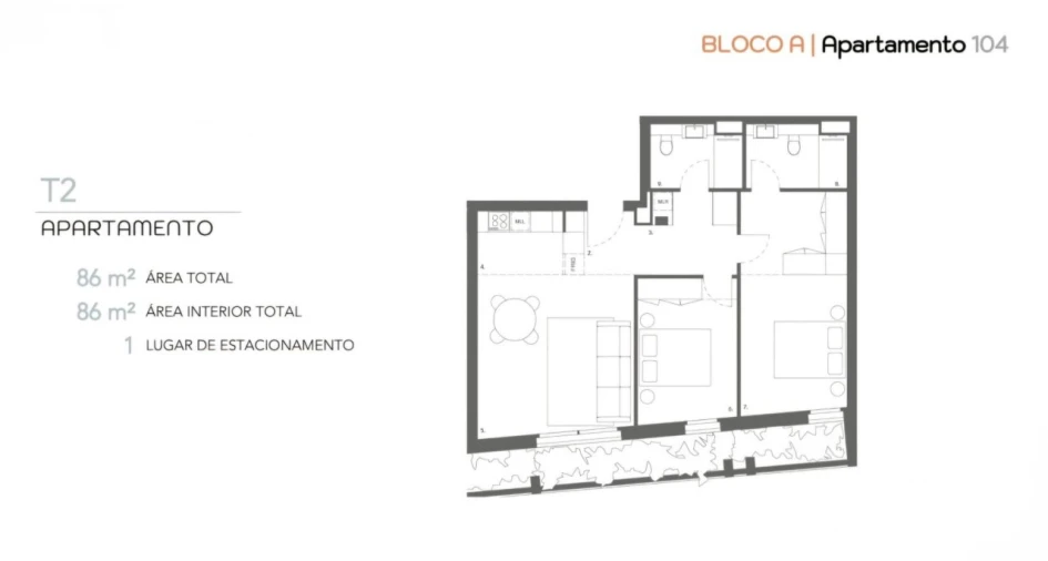 Apartamento T2 para Venda em Ramalde Planta 1