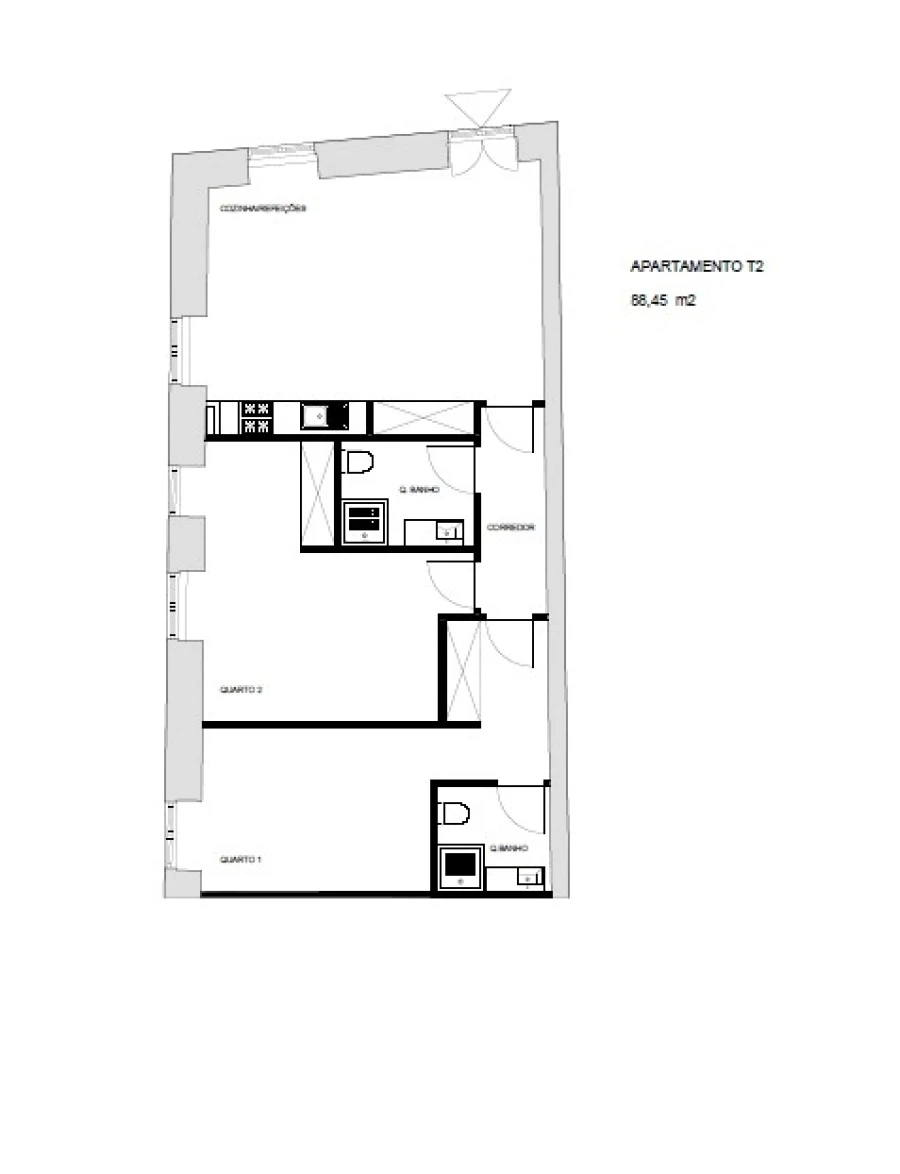 Apartamento T2 para Venda em Aldoar, Foz do Douro e Nevogilde Planta 1