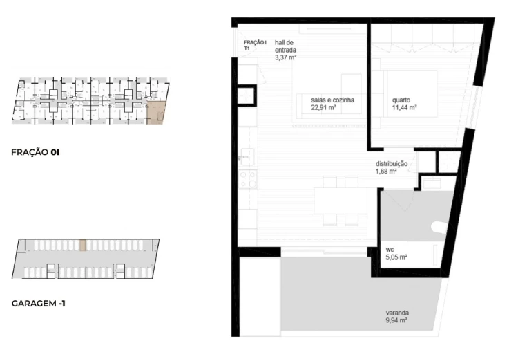 Apartamento T1 para Venda em Vila Nova de Cerveira e Lovelhe Planta 1