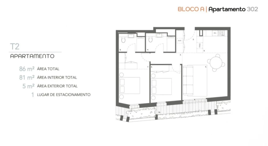 Apartamento T2 para Venda em Ramalde Planta 1