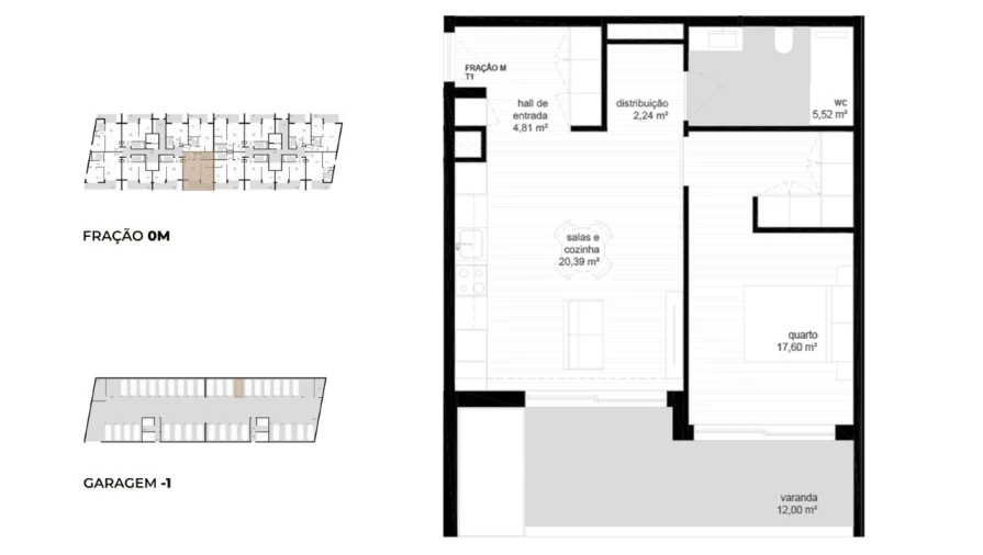 Apartamento T1 para Venda em Campos e Vila Meã Planta 1