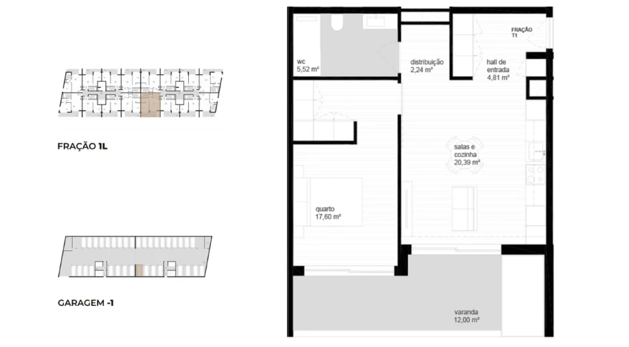 Apartamento T1 para Venda em Campos e Vila Meã Planta 1