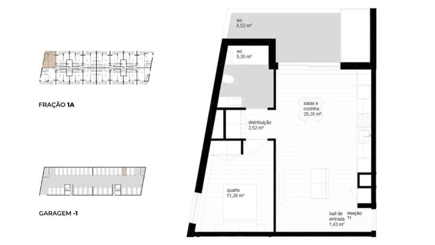 Apartamento T1 para Venda em Campos e Vila Meã Planta 1