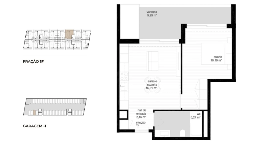 Apartamento T1 para Venda em Campos e Vila Meã Planta 1