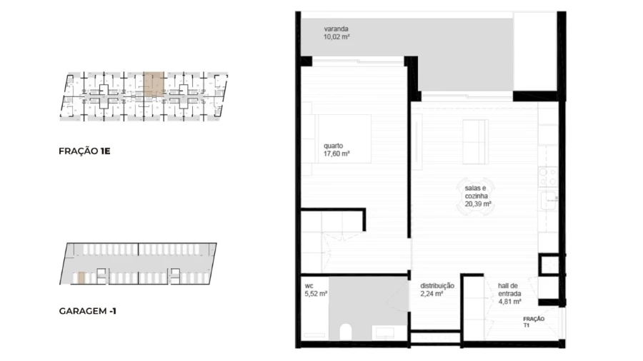 Apartamento T1 para Venda em Campos e Vila Meã Planta 1