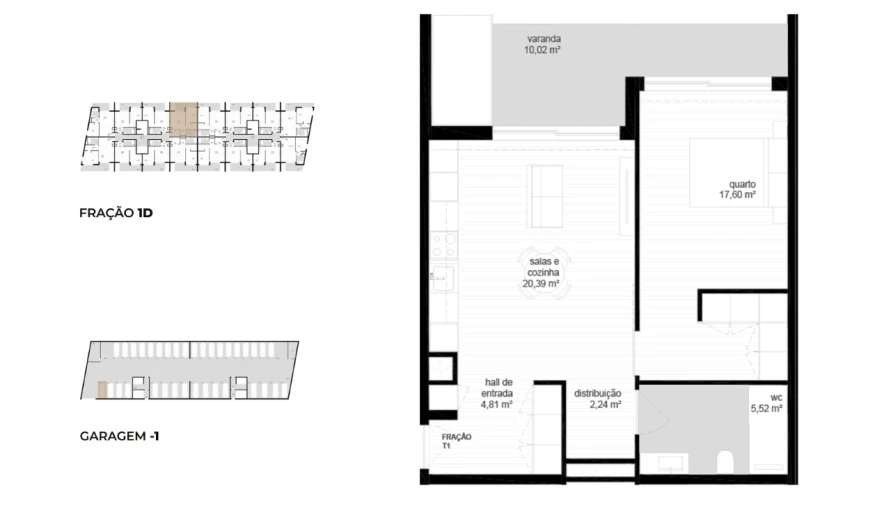 Apartamento T1 para Venda em Campos e Vila Meã Planta 1