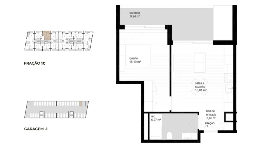 Apartamento T1 para Venda em Campos e Vila Meã Planta 1