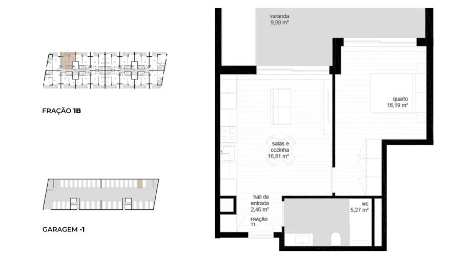 Apartamento T1 para Venda em Campos e Vila Meã Planta 1