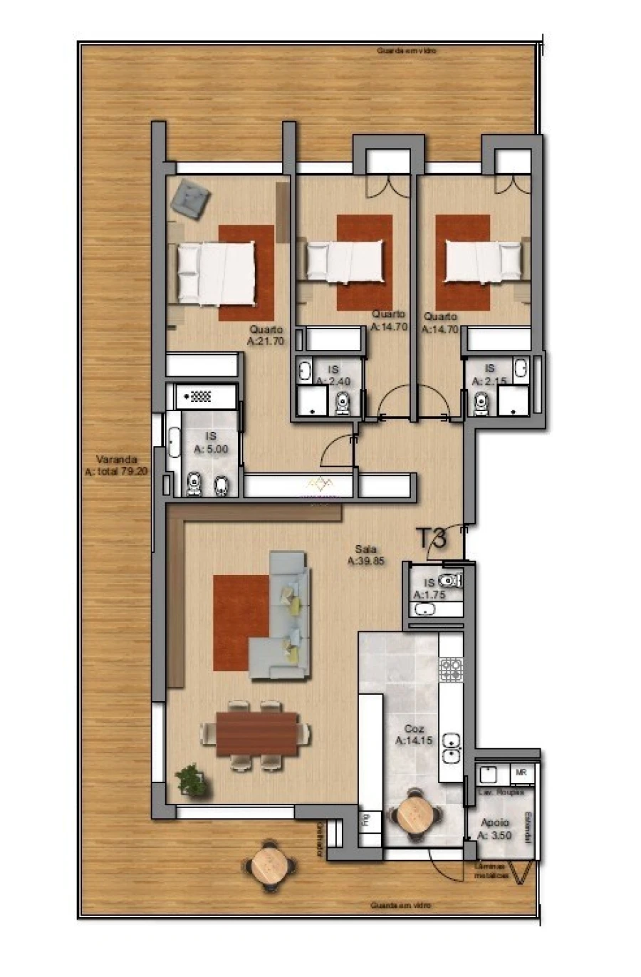 Apartamento T3 para Venda em Montijo e Afonsoeiro Planta 1