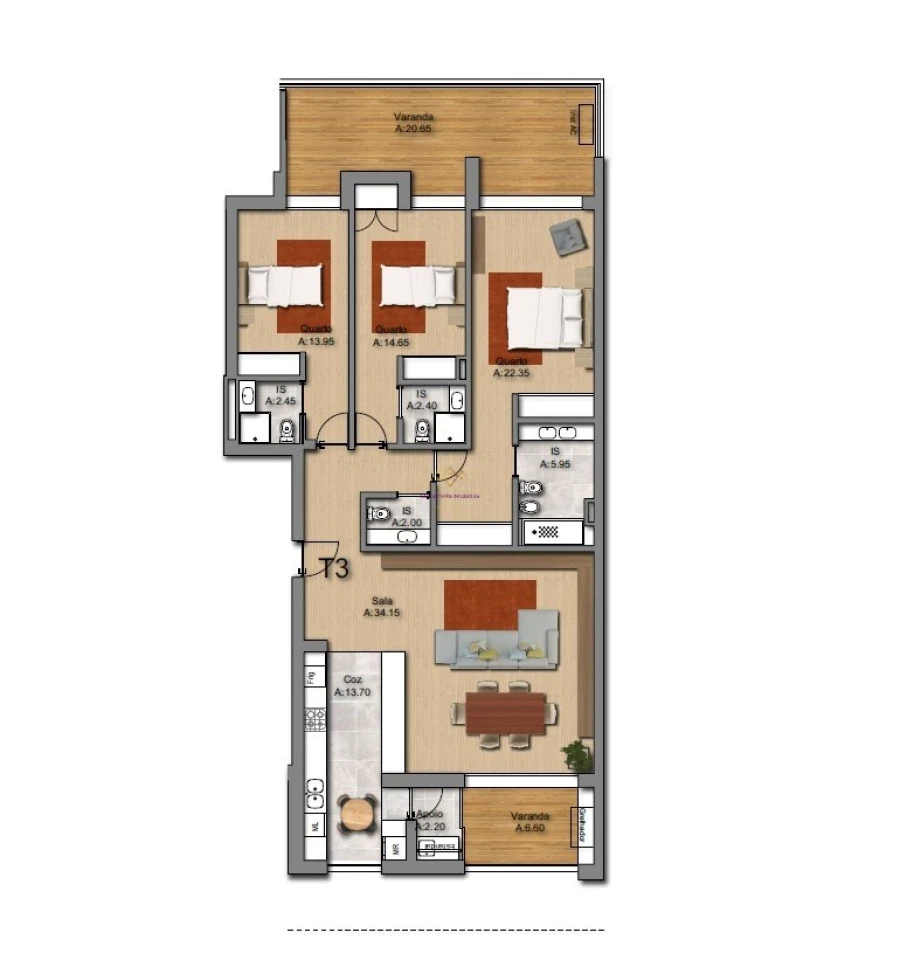 Apartamento T3 para Venda em Montijo e Afonsoeiro Planta 1