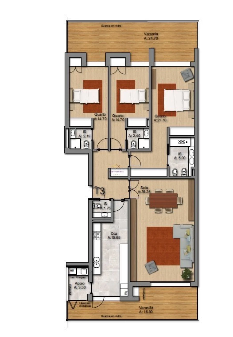 Apartamento T3 para Venda em Montijo e Afonsoeiro Planta 1