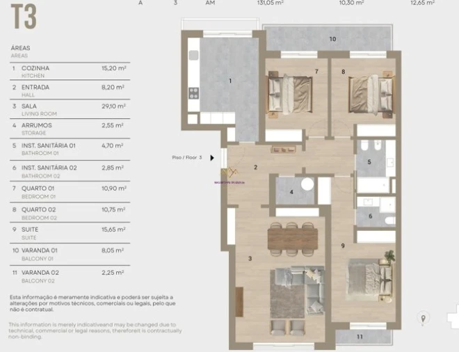 Apartamento T3 para Venda em Montijo e Afonsoeiro Planta 1
