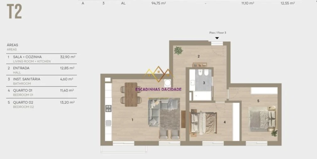 Apartamento T2 para Venda em Montijo e Afonsoeiro Planta 1