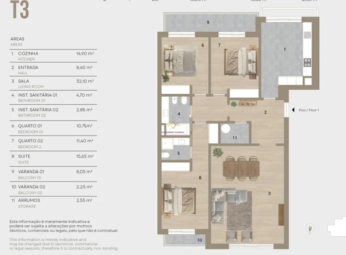 Apartamento T3 para Venda em Montijo e Afonsoeiro Planta 1