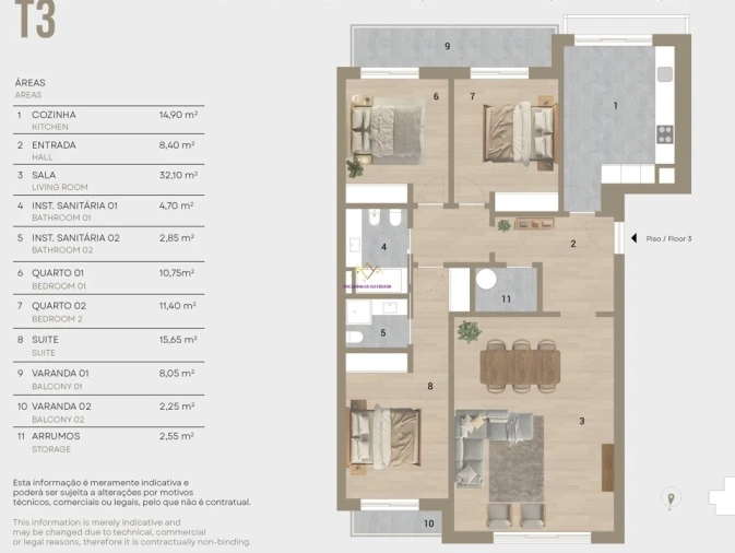 Apartamento T3 para Venda em Montijo e Afonsoeiro Planta 1